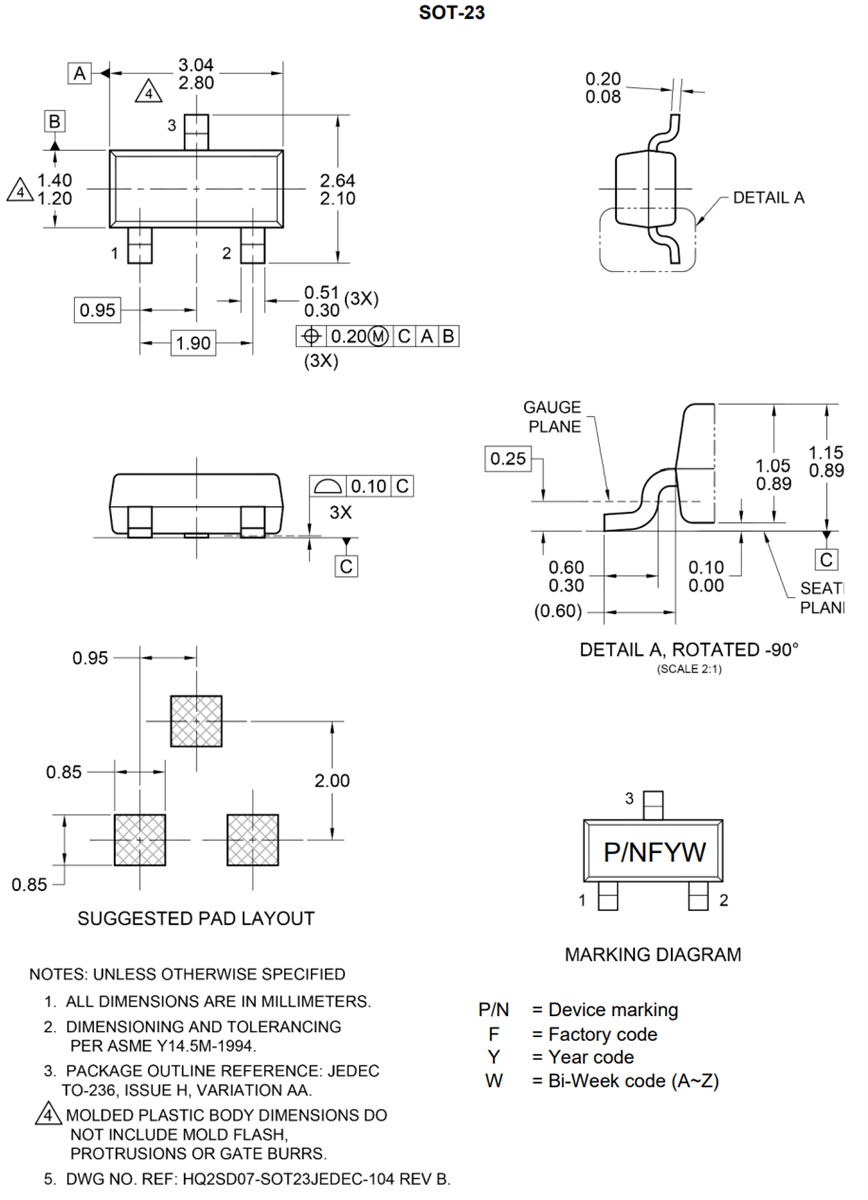 Mechanical Drawing - Taiwan Semiconductor BZX84 Surface Mount Zener Diodes